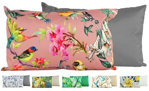 JACK Outdoor Lounge Kissen 30x50cm Motiv Dekokissen inkl. Füllung Wasserfest Sitzkissen Garten Stuhl, Farbe:Vögel Rosa