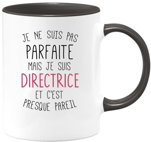 quotedazur Café-Croissant - Mug Personnalisé Tasse Cadeau Femme Original Humour Noël Je Ne Suis Pas Parfaite Mais Je Suis Directrice - Noir/Céramique