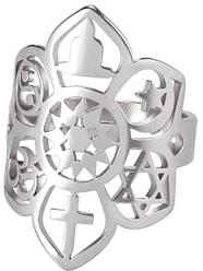 Verstellbarer Ring mit Lotusblüte, Om, Kreuz, Islam, Stern, Mond, Davidstern, Yin Yang, Yoga-Ring für Frauen, Mädchen, religiöser Schmuck, Geschenk, Edelstahl