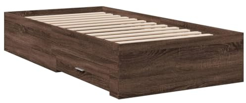 vidaXL Bettgestell, Bett mit Schubladen, Bettrahmen mit Sperrholzlatten, Einzelbett für Schlafzimmer, Schubladenbett, Braun Eichen-Optik 90x190cm Holzwerkstoff