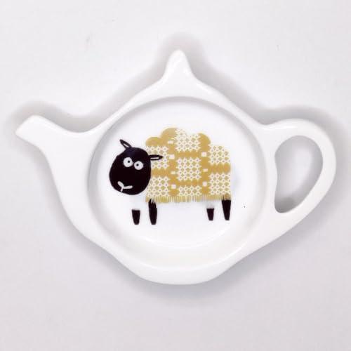 Sheep - Mustard Yellow Tapestry Design Fine Bone China Teabag Tidy