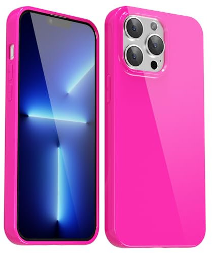 Svanove for iPhone 13 Pro Max Case Silicone, Slim Thin Glossy Plain Plastic 13 Pro Max Phone Case for Women, Girly Fluorescent Bright Soft Rubber Gel Jelly Cute Flexible Cover, Neon Hot Pink
