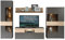 möbelando Wohnwand >Como< in Uni Wolfram Grau/Planked Eiche Dekor inkl. Beleuchtung - 319,3x203,3x52cm (BxHxT)