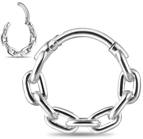 Twolobes Septumringe mit Kette, 16 g (8 mm, 10 mm, 12 mm), Nasenring, zierliche Helix-Daith-Ohrringe für Herren/Damen, 316L Edelstahl, Daith-Piercing-Schmuck, Silber, Gold, Schwarz, Edelstahl