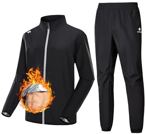 HOTSUIT Tuta da sauna per uomo con giacca da sauna e pantaloni da sauna Tute leggere anti strappo per perdita di peso per uomo per boxe Nero-2XL