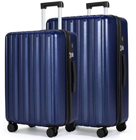 SHOWKOO Luggage Sets 2 Piece 24+28 Inch Hard Shell Polycarbonate Expandable Lightweight Durable Travel Carry on Suitcase Set with Spinner Wheels TSA Lock, Deep Blue