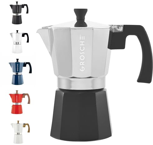 GROSCHE Milano Herdplatte Espressokocher Mokkakanne - Kubanische Kaffeemaschine, Mokka Italienischer Espresso Greca Brauer Perkolator | 6 Espressotassen, Smoking