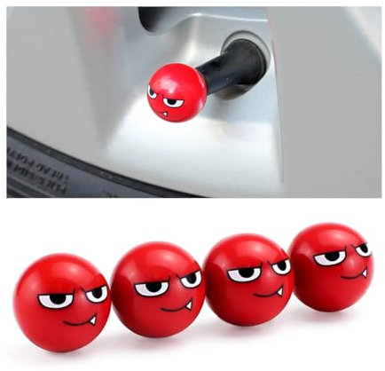 CGEAMDY 4 Stücke Reifen Rad Ventilkappen, Ventilkappen Mit Dichtung Für Stabilen Reifendruck, Ventilkappen Auto Intelligente Reifenmarkierung, Reifen Staubschutzkappen Für Autos(Roter Dämonenball)