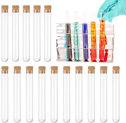 15 Stück Reagenzglas, Reagenzglas mit Korken, Reagenzgläser mit Korken, Reagenzglas Kunststoff, Reagenzglas Vase, Reagenzgläser für Blumen, für Blumen, Liquids, Spices, DIY, 12mm×75mm, Transparent