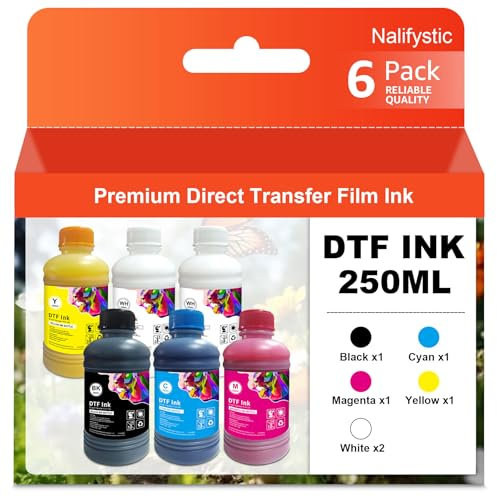 Nalifystic 250ml DTF-Tinte für Textildruck PET-Folien Thermotransfer für DTF-Drucker ET-8550 8500 2800 ET-2803 DX5/7 L1800/800 mit Druckkopf DX5 DX7 5113 XP600 I3200 4720 TX800 6-Pack