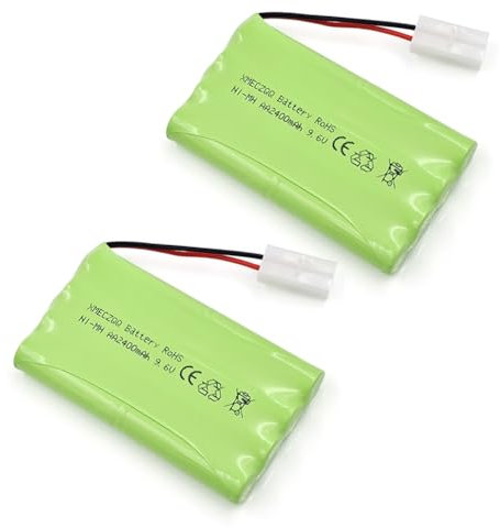 XMECZQQ Batterie NiMH 9,6 V 2400 mAh, 2 batteries de secours avec prise KET, convient pour bateau télécommandé, jouets électriques, outils électriques, etc.