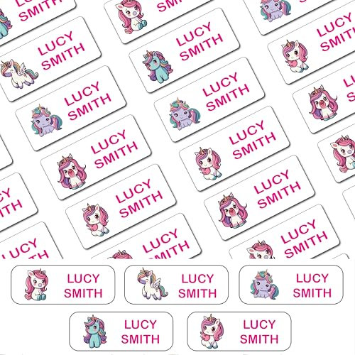 44 Personalised Stick On Name Labels for Clothes Kids, No Iron Just Peel and Stick! Suitable for School Uniform, Name Tags, Care Home, Washing Machine Proof, Dishwasher Proof, (Unicorn)