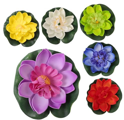 Toyvian 6 Stück Simulation Lotusdekoration realistisch Schwebend Dekorationen LED seerosen künstlich künstliche seerosen kunstpflanze lebendige Lotusverzierung lebensechte Seerose Plastik