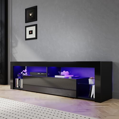SIRHONA Mobile TV LED Nero, Panca TV 180 x 35 x 50,5 cm, Illuminazione LED RGB con colore regolabile, Capacità di carico 30 kg, Adatto per soggiorno o camera da letto