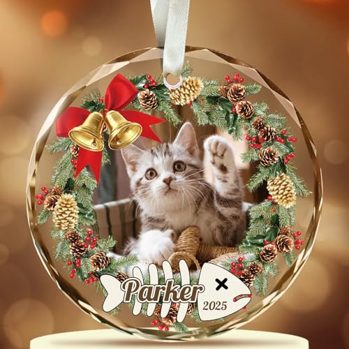 Personalisierte Weihnachtskugeln mit Foto für Katzen, Christbaumschmuck mit individuellem Design, Glas Weihnachtsbaum Dekoration, Geschenke für Haustiere