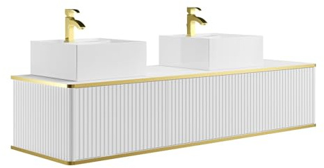 Vente-unique - Mueble de baño con Doble Lavabo Keliza - L 150cm x A 47cm x H 54cm - MDF - Blanco