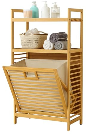 MumaHome Mobile Bagno Salvaspazio in Bambù con Portabiancheria