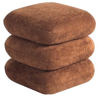 Get Set Style 360° Swivel Velvet Ottoman, Modern Upholstered Foot Stool, Multifunctional Vanity Chair Accent Stool for Small Space, Living Room, Bedroom, Entryway, Honey Ginger