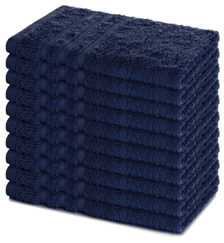 Lavea® 10er Set Gästehandtücher Set, Gästetücher 30x50 cm, Frottee Gästetuch aus 100% Baumwolle, Handtücher Set, weich und saugstark, Serie Elena, 60 °C waschbar, Handtuch, Navy