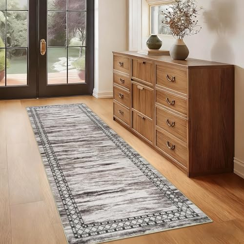 Homcomodar Teppich Läufer Flur Küchenläufer 80X200cm Taupe Flur Teppich Küchenläufer Waschbar Teppichläufer rutschfest für Küchen Hallway Schlafzimmer Eingang Wohnzimmer