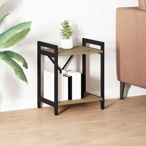 Yisssmeng Bücherregal Artisan-Eiche 40x30x48,5 cm Stahl-Holz Kombination mit Kreuzstreben verstellbare Füße Robustes Kleinregal Modernes Design für Büro Wohnzimmer Flur
