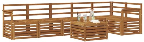 vidaXL Ecksofa Set 7 pcs Natur Massivholz Akazie, Moderne Garten-Sofagarnituren, robuste Loungemöbel, Akazienmodule für entspanntes Chillen im Freien