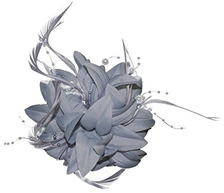 Broche bibi en forme de fleur avec perle et plume Gris argenté