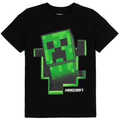 Minecraft T-Shirt Jungen Creeper Innerhalb Schwarzer Kurzarm-Gamer-Top 9-10 Jahre