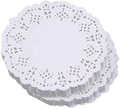 FLZONE Centrini Carta Pizzo,200 Pezzi Centrini di Carta Rotondi di Pizzo Bianco Cuscinetti per Imballaggi per Decorazioni da Tavola per Feste o Matrimoni, 3,5 Pollici
