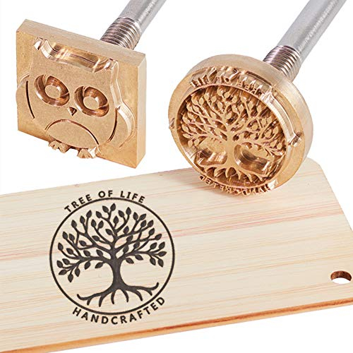 OLYCRAFT Custom Wood Branding Iron 6cm/2.4 Inch Leather Branding Iron Stamp BBQ Heat Stamp with Brass Head and Wood Handle for Custom Logo Woodworking & Handcrafted Design