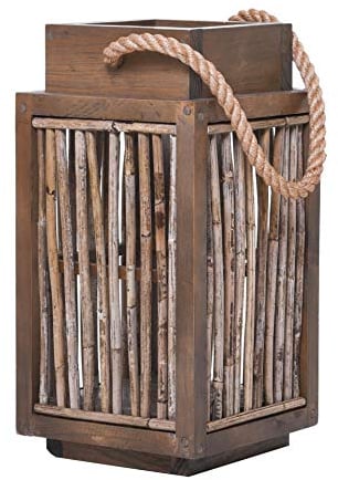 VIVANNO Windlicht-Säule Kerzenhalter Laterne Rattan VELAS rund Braun Grau (40x20)