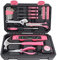 Apollo Tools DT9711P Allgemeines Haushaltswerkzeug-Set im Werkzeugkasten, Aufbewahrungskoffer mit essentiellen Handwerkzeugen für alltägliche Reparaturen zu Hause, Heimwerken und Handwerk – Rosa Band