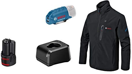 Bosch Professional Beheizbare Jacke GHJ 12+18V XA (inkl. USB-Ladeadapter GAA 12V-21 + GBA 12V 2.0Ah Akku + Ladegerät GAL 12V-20) Größe L