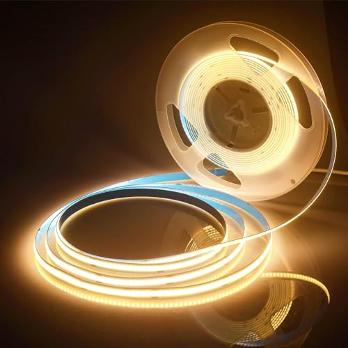 SUBOSI 2M COB Warmweiss 2700K Flexibel Hohe Dichte LED Streifen ohne Netzteil 320LEDs/M 640LEDs 12V 16W Dimmbar Verformbar LED Licht Band für Schlafzimmer Küche Home DIY Dekoration