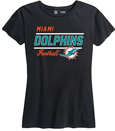 NFL Damen-T-Shirt, lockere Passform, Gameday-Kleidung, ohne Etikett, Gerippter Ausschnitt, konturierte Passform, kurzärmeliges T-Shirt (Miami Dolphins - Schwarz, Größe M)