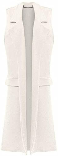 LUXE DIVA Ladies Front Open Sleeveless Long Duster Coat Waistcoat Blazer Womens Sleeveless Open Front Long Waistcoat Stylish Crepe Pocket Jacket Coat Plus Size UK Size 8-26