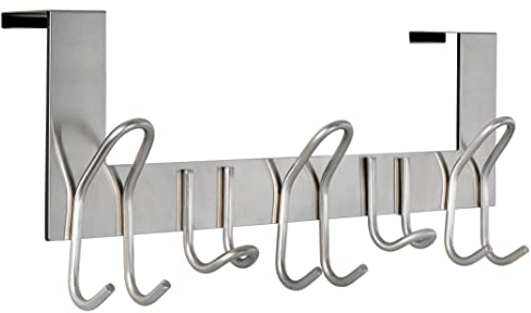SKOLOO Türgarderobe zum Einhängen - für Türen bis 4,5 cm Dicke, Edelstahl Türhakenleiste mit 11 Haken, Tür-Hakenleiste für Mäntel, Hüte, Handtücher, Jacken, Silber