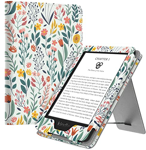 MoKo Hülle Kompatibel mit 6 All-New Kindle 11th Generation 2022/10th Gen 2019/8th Gen 2016, Slim PU Tablet Schutzhülle mit Auto Schlaf/Aufwach Handschlaufe für Kindle 11/10/8, Blume