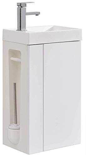 BERNSTEIN Waschbecken mit Unterschrank Badmöbel Set Compact 400 Weiss - Toilettenbürste rechts - Gäste WC Unterschrank mit Toilettenpapierhalter und Klobürste Ohne Ablaufgarnitur