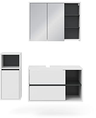 Vicco Badmöbel-Set Viola, Badezimmerschrank-Set, Weiß/Anthrazit, 3 Teile, mit Midischrank