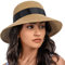 S.ROMZA Chapeau de Paille pour Femme avec Cordon Coupe-Vent à Large Bord Pliable pour la Plage, l'été, Protection UV 50+, Kaki, Taille Unique