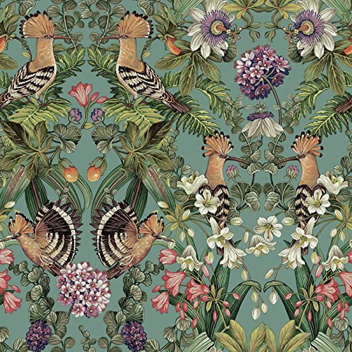 Holden Mirrored Bird Tapete - Modern Wallpaper für Zuhause, Wohnzimmer, Küche, Schlafzimmer, Dekoration, Büro - Nature Tapete mit Vögel, wucherndem Laub und Blumen in einem verspiegelten Muster