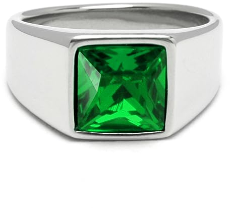 Schmuck-Checker Herren Ring Solitär Stein Smaragd-Grün für den kleinen Finger aus 316L Edelstahl silber poliert schlichter Ring mit grünem Stein (54 (17,2 mm Ø))