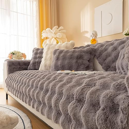LINGKY Couch Überzug, Sofa Überzug 1/2/3/4 Sitzer L Form Sofa Cover Sofabezug Ecksofa, Universelle Sofaschoner rutschfest, Plüsch Sofa Sitzkissenbezug für Wohnzimmer (Dunkelgrau,90x160cm)