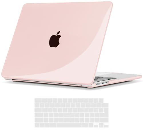 TECOOL Coque Compatible avec MacBook Air 13,6 Pouces M4 M3 M2 2025 2024 2022 (A3240 A3113 A2681), Coque Rigide en Plastique Fine et Protection Clavier (UE AZERTY), Cristal Rose Clair