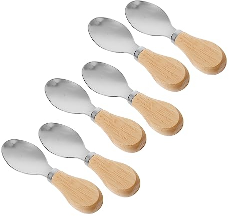 ABOOFAN 6pcs Short Handle Spoons Wooden Handles Swiss Cheese Butter Scoop Serving