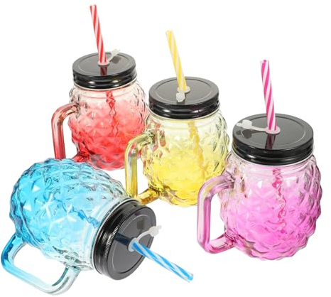 ABOOFAN 4pcs Mason Cup Pineapple Cup Mason Drinking Mugs Wide Mouth Tumbler Cup Mason Bottle with Straw Lid Wide Straw Mug Juice Mug Drinking Cup Stylish Cup Spherical Can Glass
