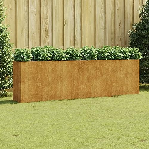 SECOLI Fioriera da Esterno Grande Letto Rialzato da Giardino Fioriere Corten in Acciaio Ruggine 280x40x80 cm