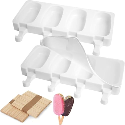 Aonveki Eisformen Eis am Stiel, Eisformen Silikon, 8 Popsicle Formen mit 100 Holzstielen, Stieleisformen, BPA Frei Kuchen Eis am Stiel Backform, Selber Machen Dessertform für Kinder Erwachsene (Groß)