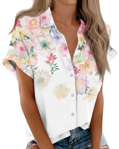 Chemisiers et Blouses Femme, Chemisier Femme Manches Courtes Col V T-Shirt Couleur Unie Été Chemise Casual Chic Blouse Tops Cadeau Femme,Rose Clair,XL